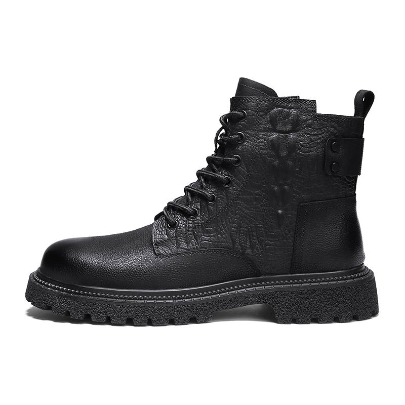 DUNNU Top Grain Cow Leather Short Combat Boots Men's Black