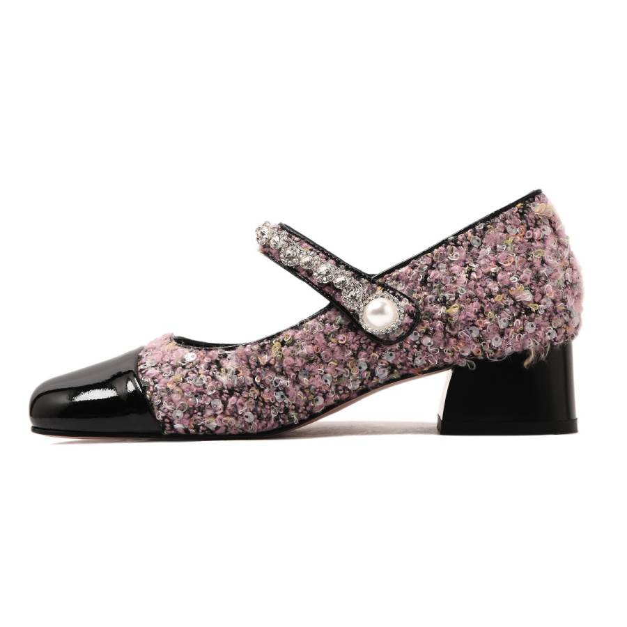 CAMEIDO Cow Split Leather Chunky Heel Mary Jane Shoes Women's