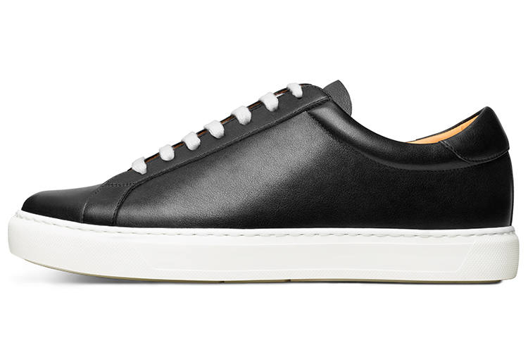 THOM WILLS Top Grain Cow Leather Breathable Cushioning Stylish Skateboarding Shoes Men's Black