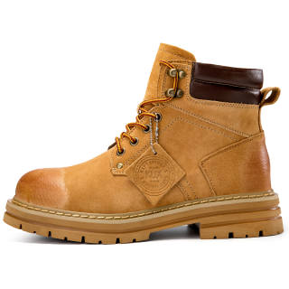 KUX Top Grain Pig Leather Short Combat Boots Chunky Heel Unisex