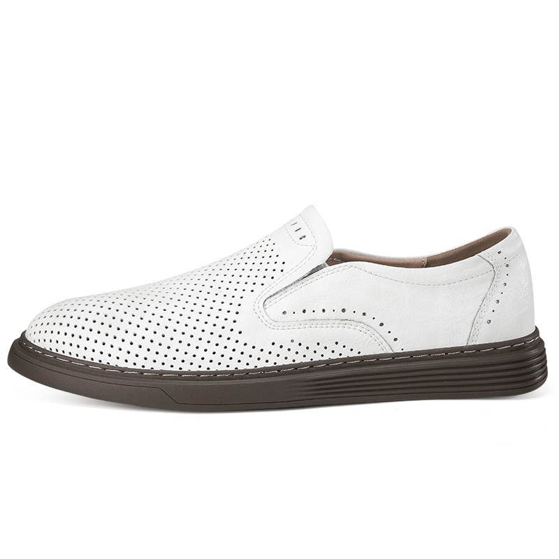 YINGLUNQISHI Cow Leather Casual Shoes Men's White