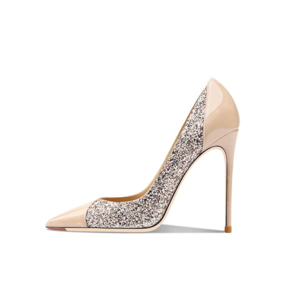 Siwei Patent Leather Slim Heel High Heels Women's Nude
