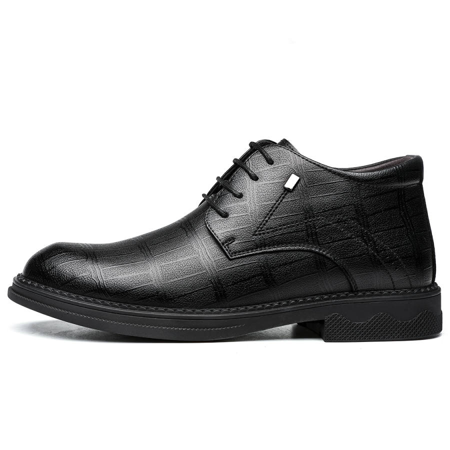 CHINT Cow Split Leather Thermal Padded And Fleece Lined British Plaid Lace Up Business Dress Shoes Men's Black