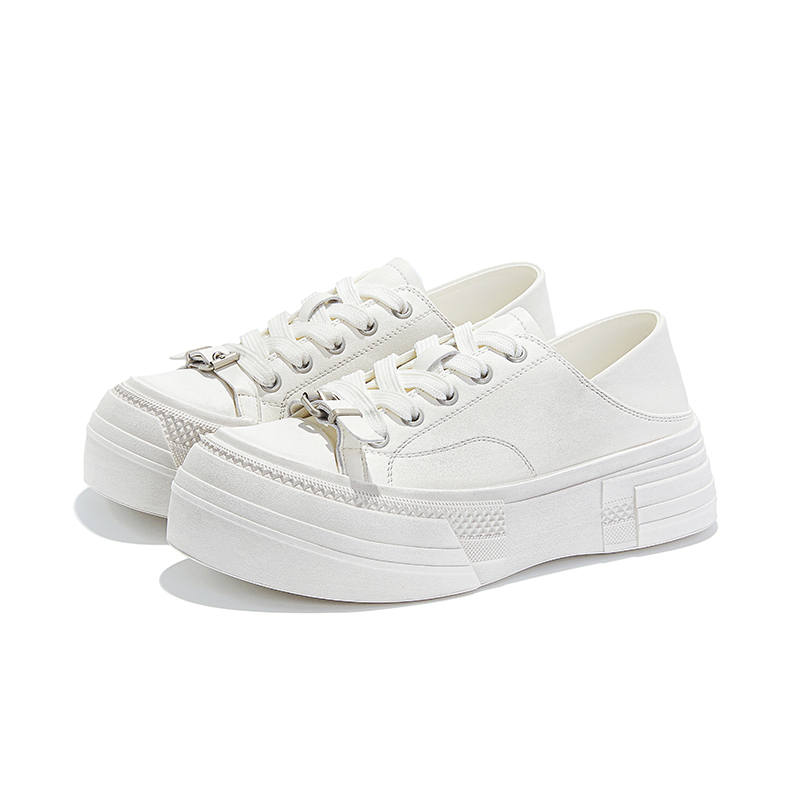 CHIBANG Cow Leather Lightweight Low top Skateboard Shoes Women's Ecru