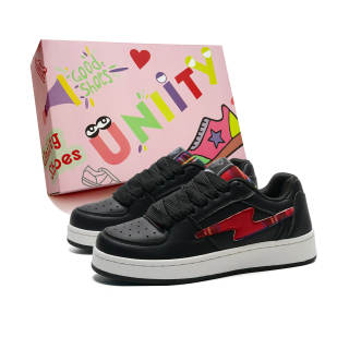 UNIITY Hong Kong Chic Vintage Lightning Patchwork Color Block Puffy Shoes Microfiber Leather