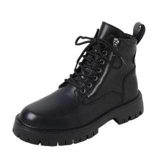 MOXU Cow Split Leather Crew Combat Boots Men's Black