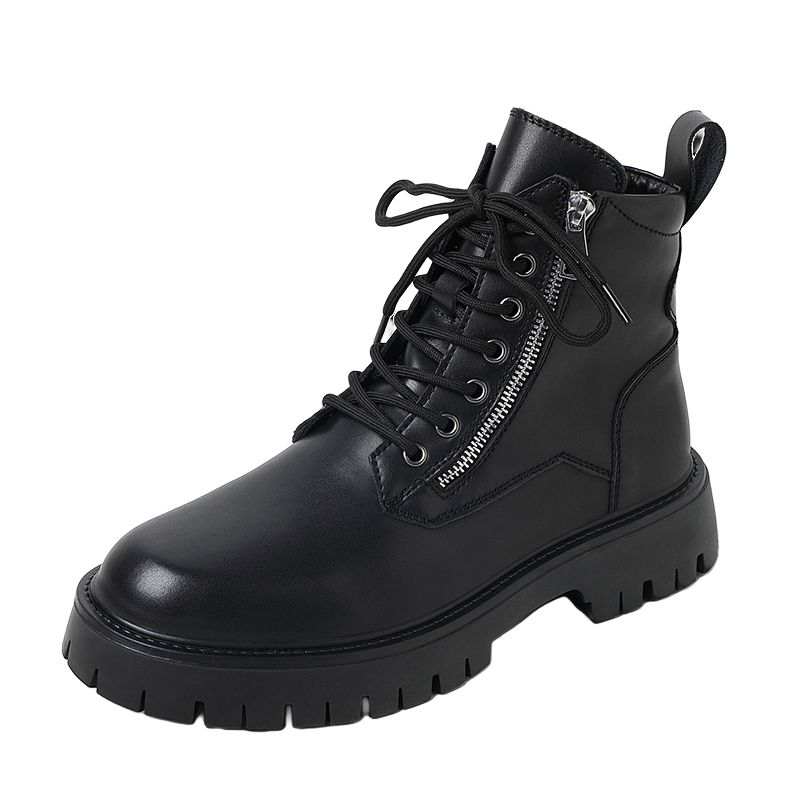 MOXU Cow Split Leather Crew Combat Boots Men's Black