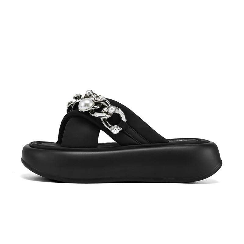 DAPHNE DAPHNE Leather Patchwork Quiet Slide Slippers Women's