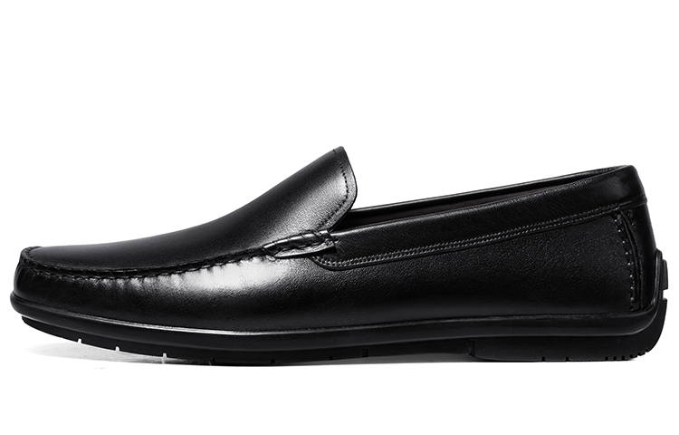 THOM WILLS Minimalist Fashion Old Money Style Calfskin Slip on Casual Leather Shoes Men's Black