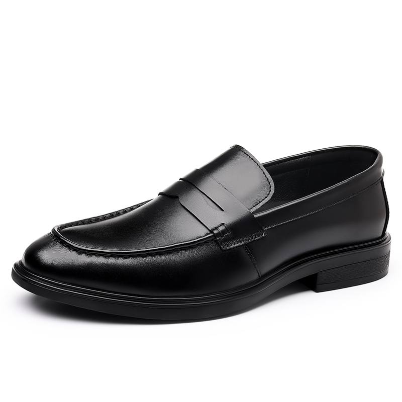 JANECO Top Grain Cow Leather Men's Casual Shoes Men's Black