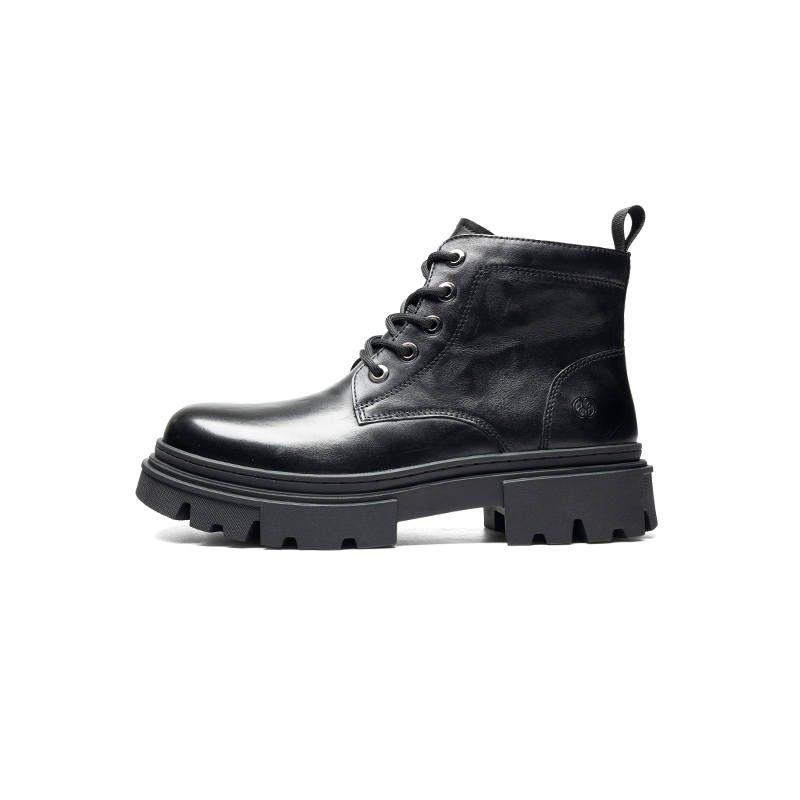 HARSON HARSON Cow Leather Short Combat Boots Men's Black