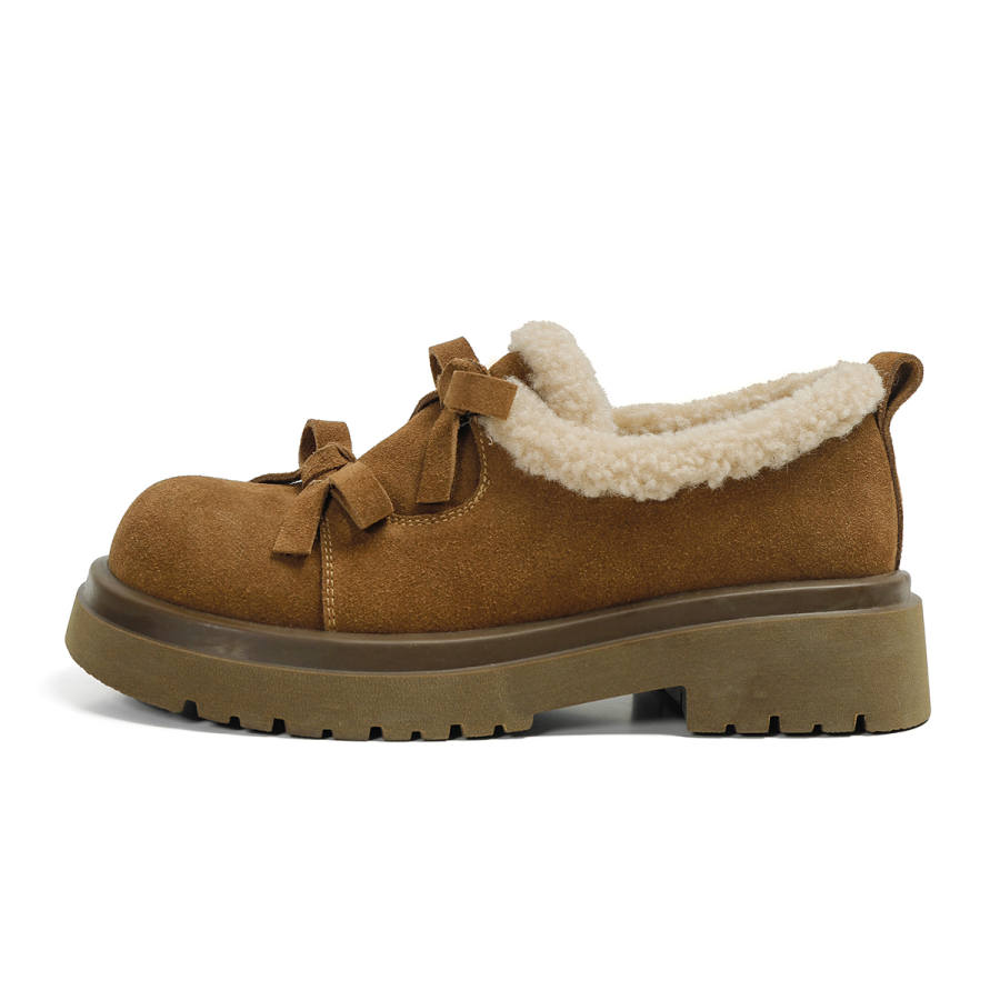 BOJUEMAO Cow Suede Fleece Lined Minimalist Style Comfortable Fashion Versatile Commute Casual Shoes Women's