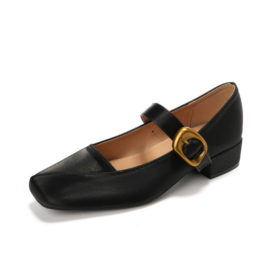 QITUMAUL Satin Chunky Heel Mary Jane Shoes Women's