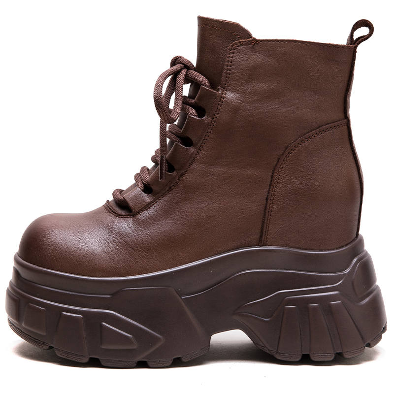 JIEZHOU Top Grain Cow Leather Short Combat Boots Women's