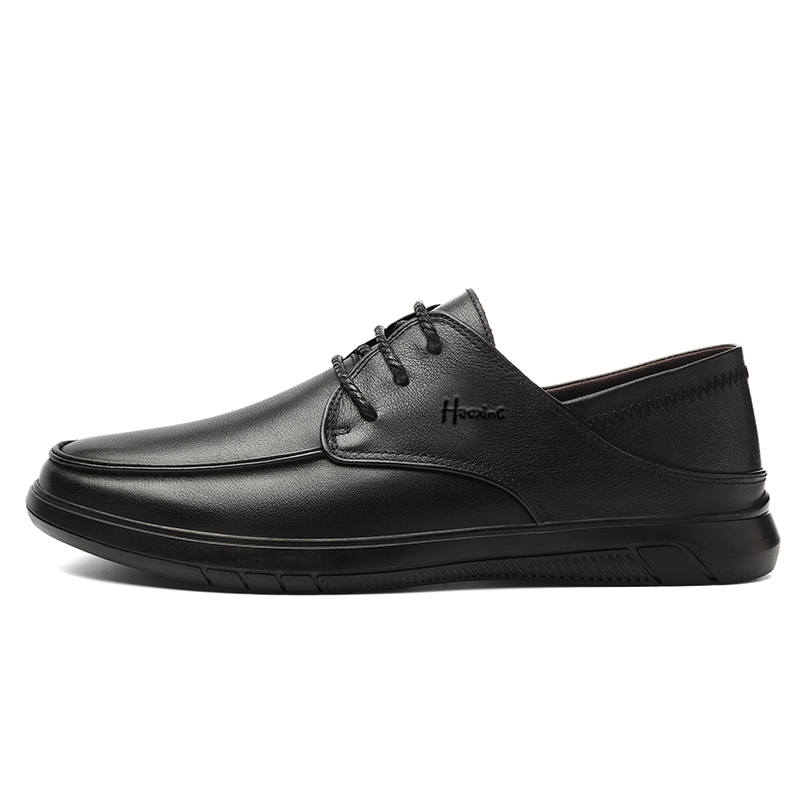 HAOXING Top Grain Cow Leather Casual Shoes Men's Black