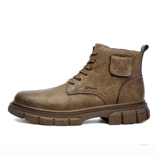 WENNAI Top Grain Cow Leather Short Combat Boots Men's Khaki