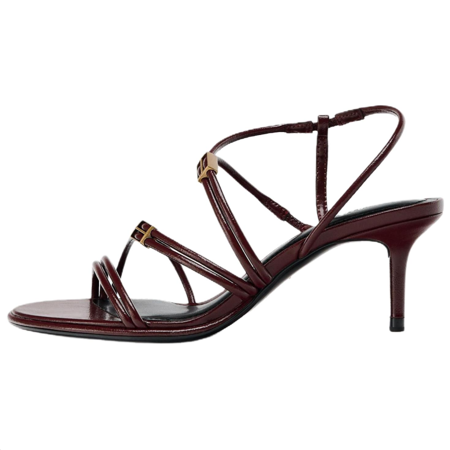 ZARA Pu One Strap Sandals 7cm Women's Dark Red Color