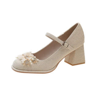 CPXO Synthetic Leather Chunky Heel Mary Jane Shoes Women's Champagne