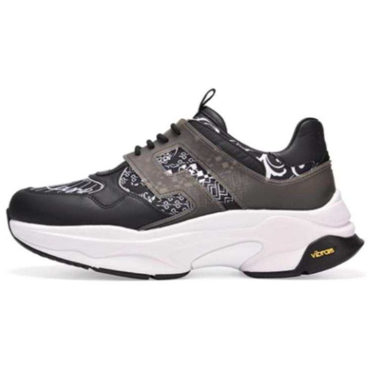 RARE Textile, Cow Leather Low top Casual Shoes Men's Black White