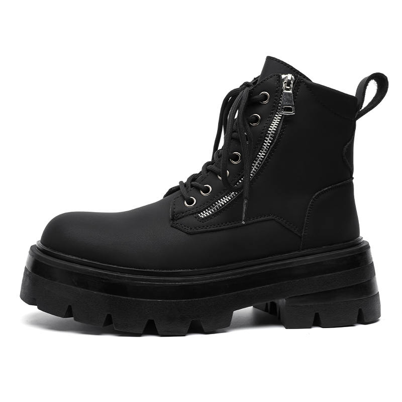 MODENGPAN MODENGPAN Microfiber Leather Short Combat Boots 4cm Men's Black
