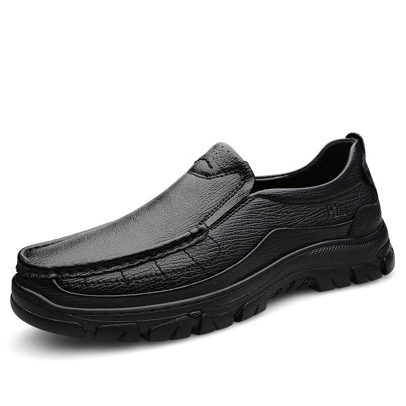 PEHL Casual Leather Shoes Men's Low Top Black