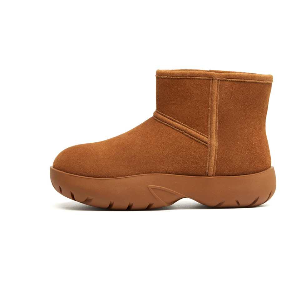 ZGR Cow Split Leather Thermal Height Increasing Versatile Short Snow Boots Women's Camel