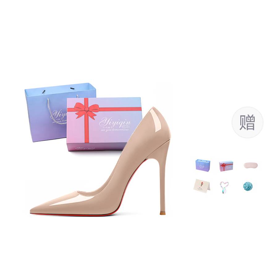 YIYIQIN Microfiber Leather Slim Heel High Heels 10cm 8cm 6cm Women's Black Gift Box Set
