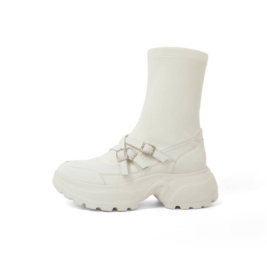 COMELY COMELY Stretch & Sock Boots Women's Black/Beige