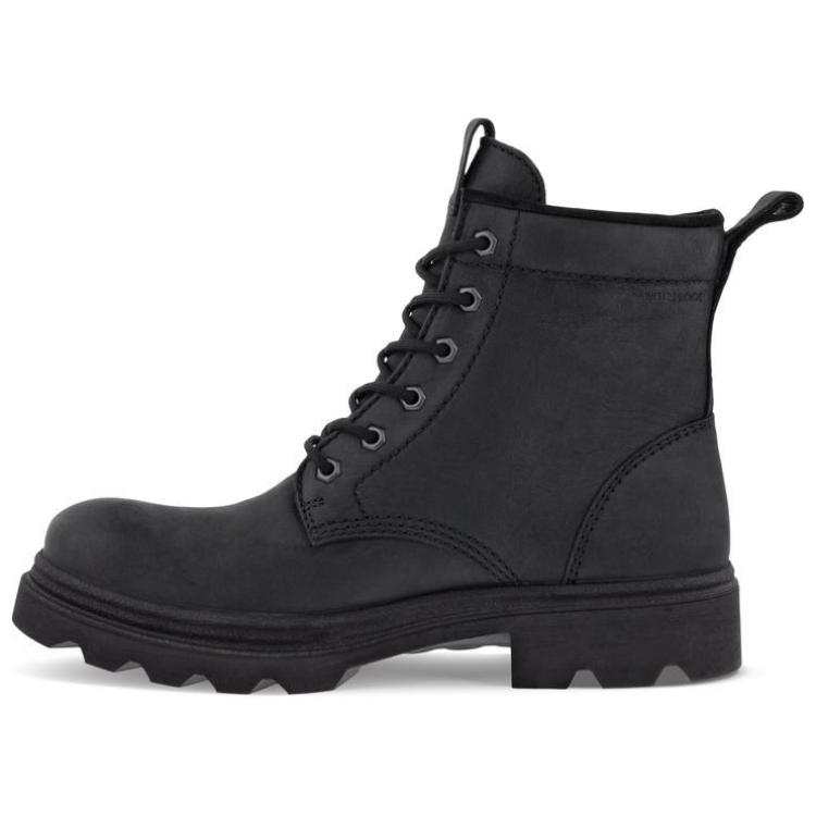 Ecco Ecco Innovation Collection Cow Split Leather Short Combat Boots Men's Black