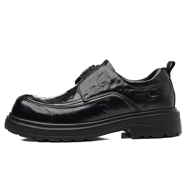 PT'SON Top Grain Cow Leather Slip on Men's Black