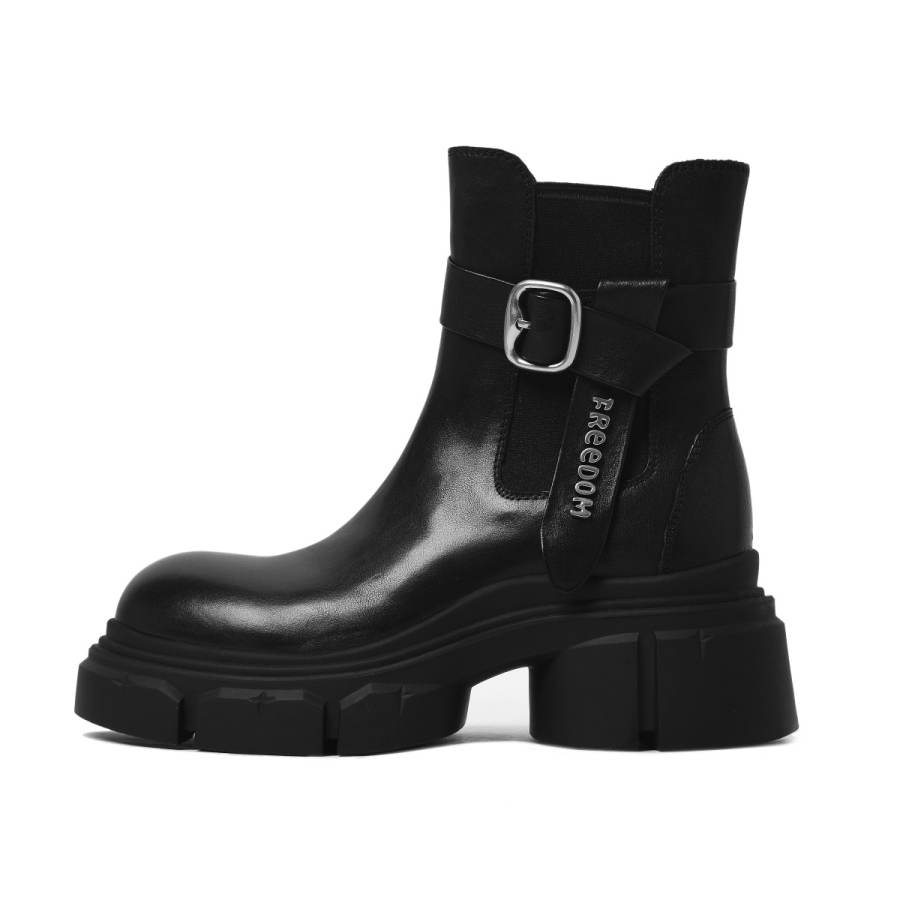 CAMEIDO Cow Leather Short Chelsea Boots Women's Black