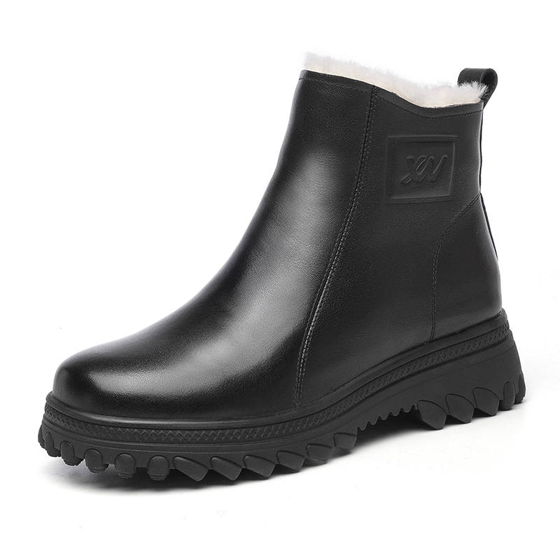 XINNUO Cow Leather Thickened And Fleece Lined Comfortable Fashion Ankle Boots Women's Black