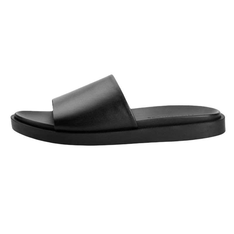 Brounvanm Top Grain Cow Leather Slide Slippers Men's Black