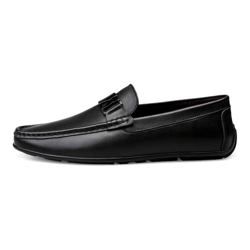 YINGLUNQISHI Top Grain Cow Leather Casual Shoes Men's Black