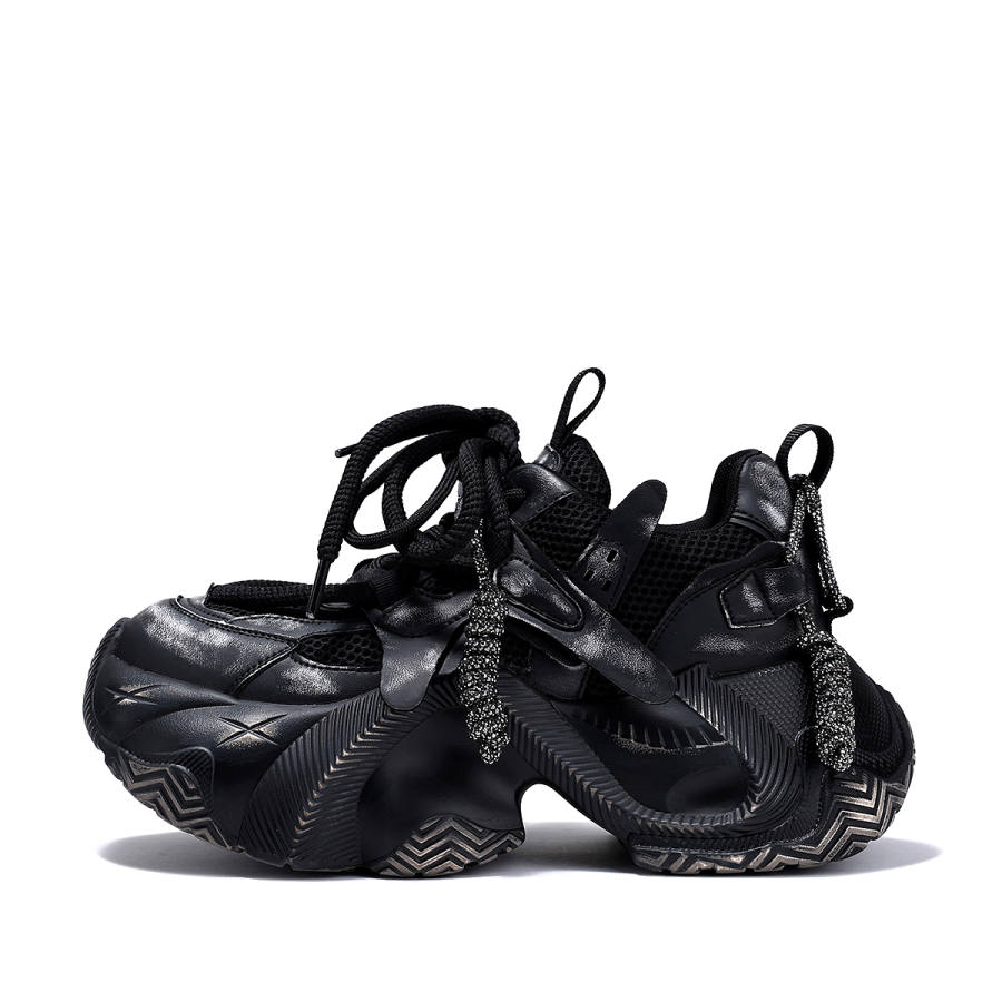 BELLALILY Microfiber Leather Low top Chunky Sneakers Women's Gray Black