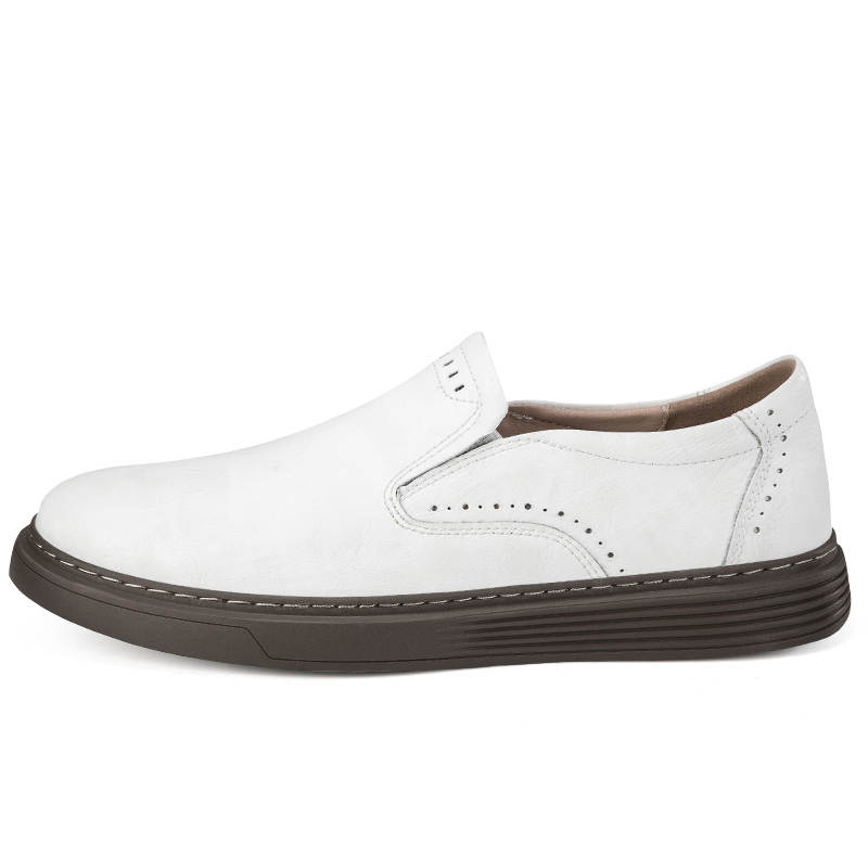 YINGLUNQISHI Top Grain Cow Leather Casual Shoes Men's White