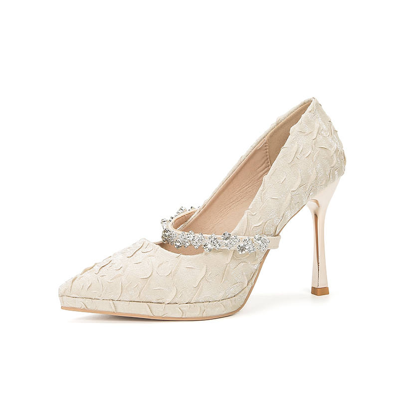 Zubumei Silk Slim Heel High Heels 10cm Women's Champagne
