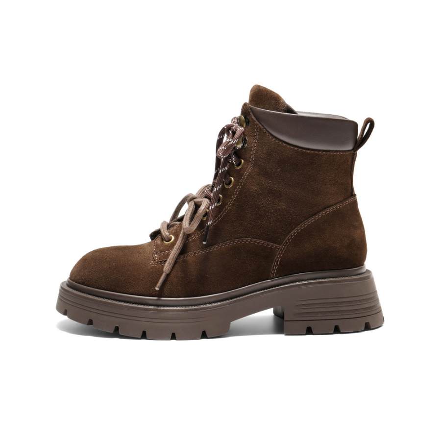 BELLE Combat Boots Women's Coffee, Earth Yellow