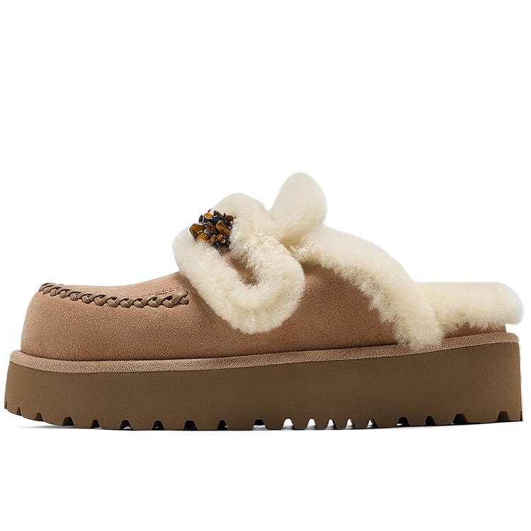 GG-CC GG CC Fuzzy Outerwear Height Increasing Closed Toe Slippers Women's
