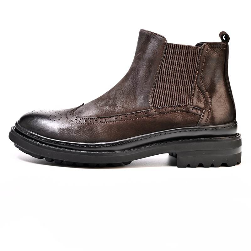 Brounvanm Top Grain Cow Leather Short Chelsea Boots Men's Coffee