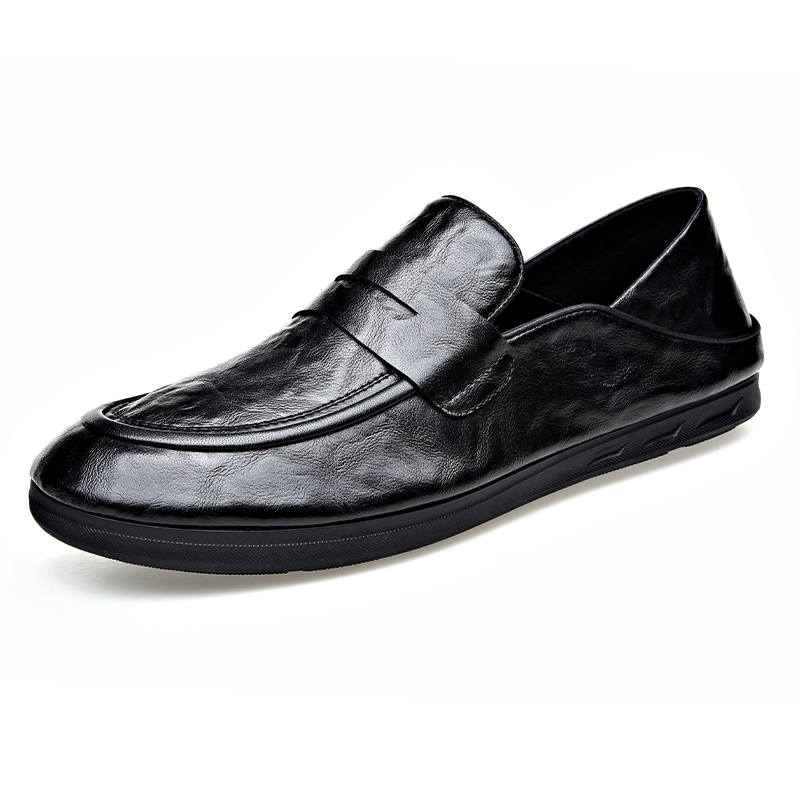 KAQIAODI Cow Split Leather Gommino Loafers Men's Black