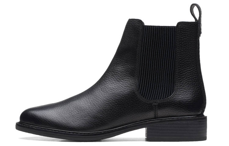 Clarks Top Grain Cow Leather Crew Chelsea Boots Women's Black