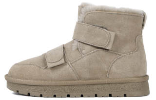 CAMEIDO Cow Split Suede, Hook and Loop, Flat Fleece Lined Short Snow Boots Women's Brown
