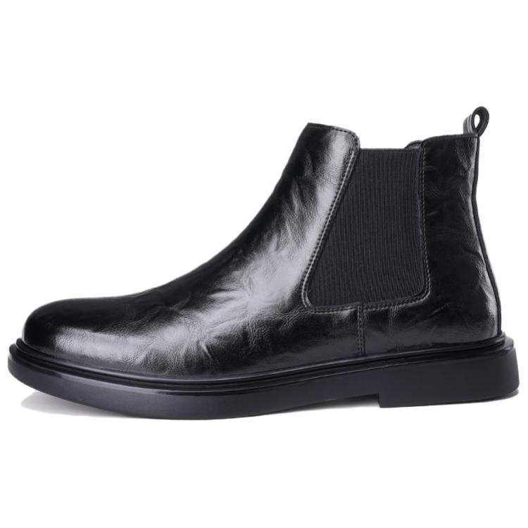 •QUNLANGSHIJIA Cow Split Leather Short Chelsea Boots Men's Black