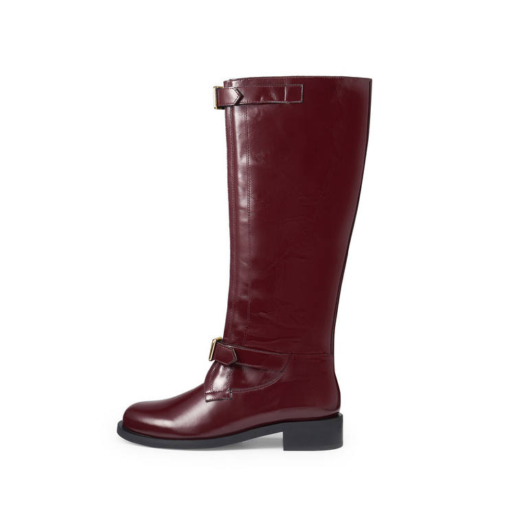 Lost In Echo Lost In Echo Platform Genuine Leather Round Tip Buckle Strap Length Boot Knight Boot