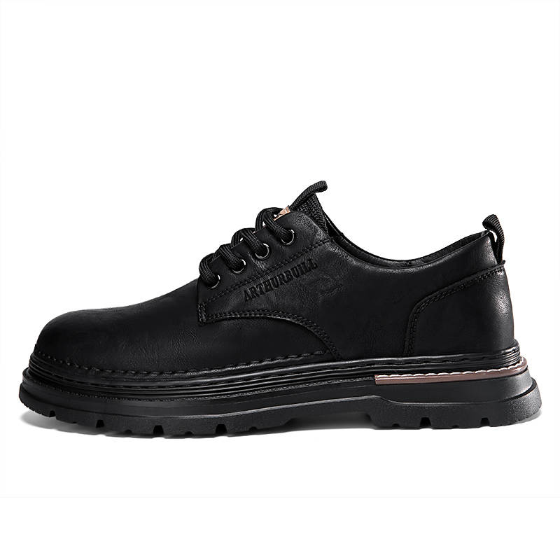 ARTHURBUILL Casual Leather Shoes Men's Low Top Black/Khaki
