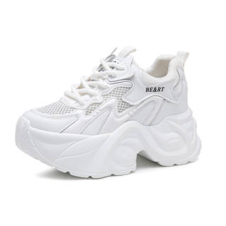 POOQ Cow Leather Abrasion Resistant Breathable Height Increasing Low top Chunky Sneakers Women's