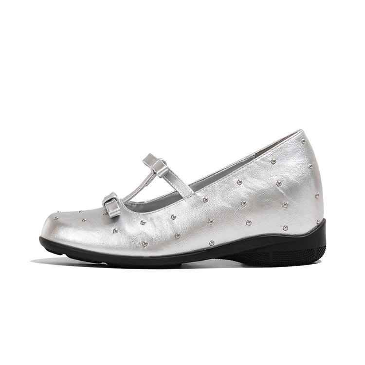 LAOMIAO Cow Leather Chunky Heel Mary Jane Shoes 3cm Women's Silver