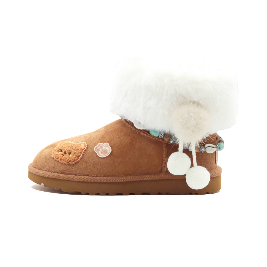 UGG CLASSIC MINI Warm Winter Mocha Sheepskin Thermal Abrasion Resistant Short Snow Boots Women's Chestnut
