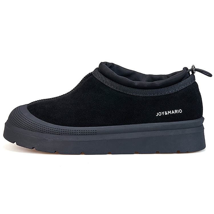 Joy&Mario Cow Split Leather Outdoor Versatile Fleece Lined Height Increasing Thermal Low top Casual Shoes Men's Black